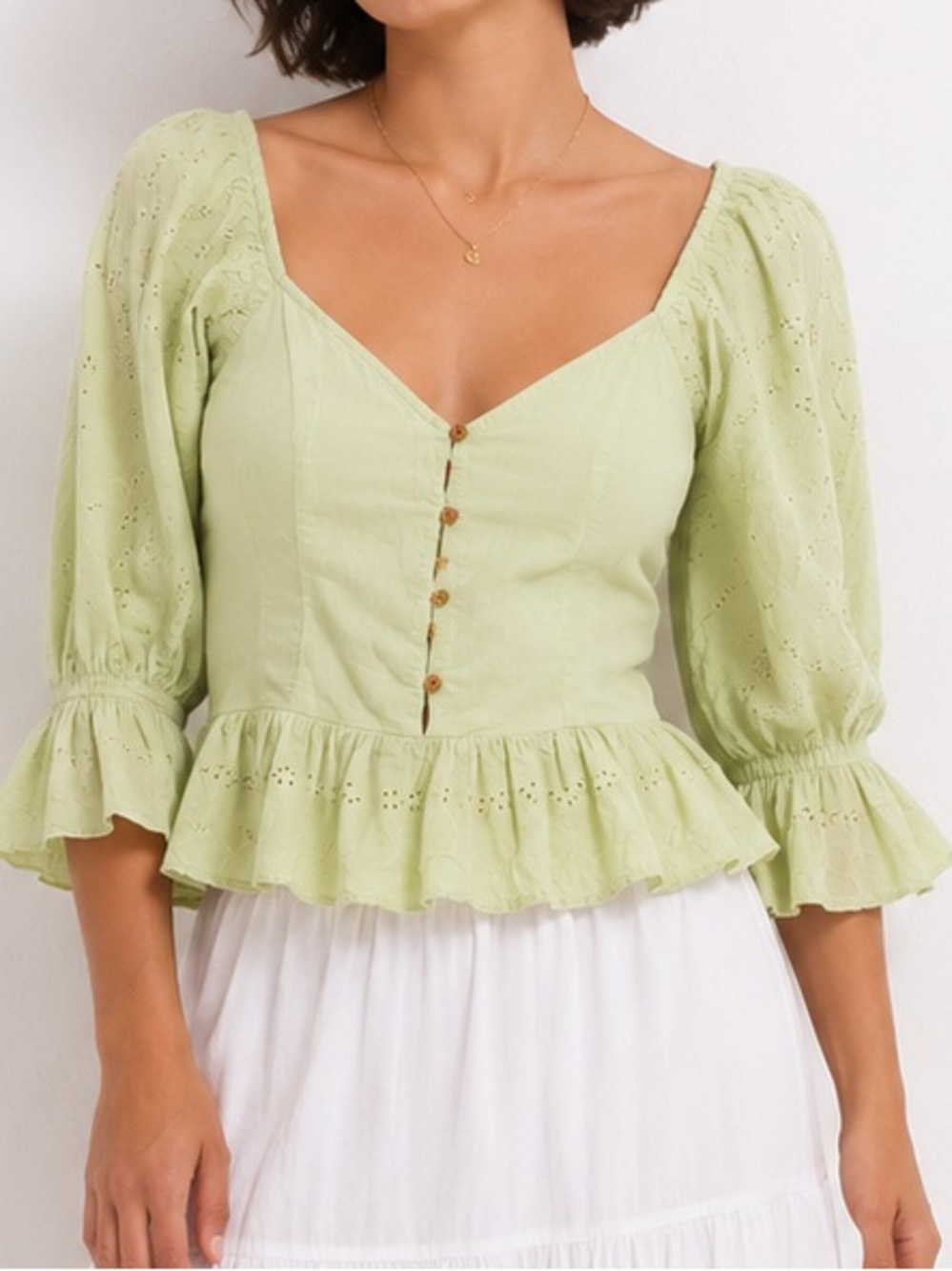Toxik3 Cotton Light Green Eyelet Boho Blouse